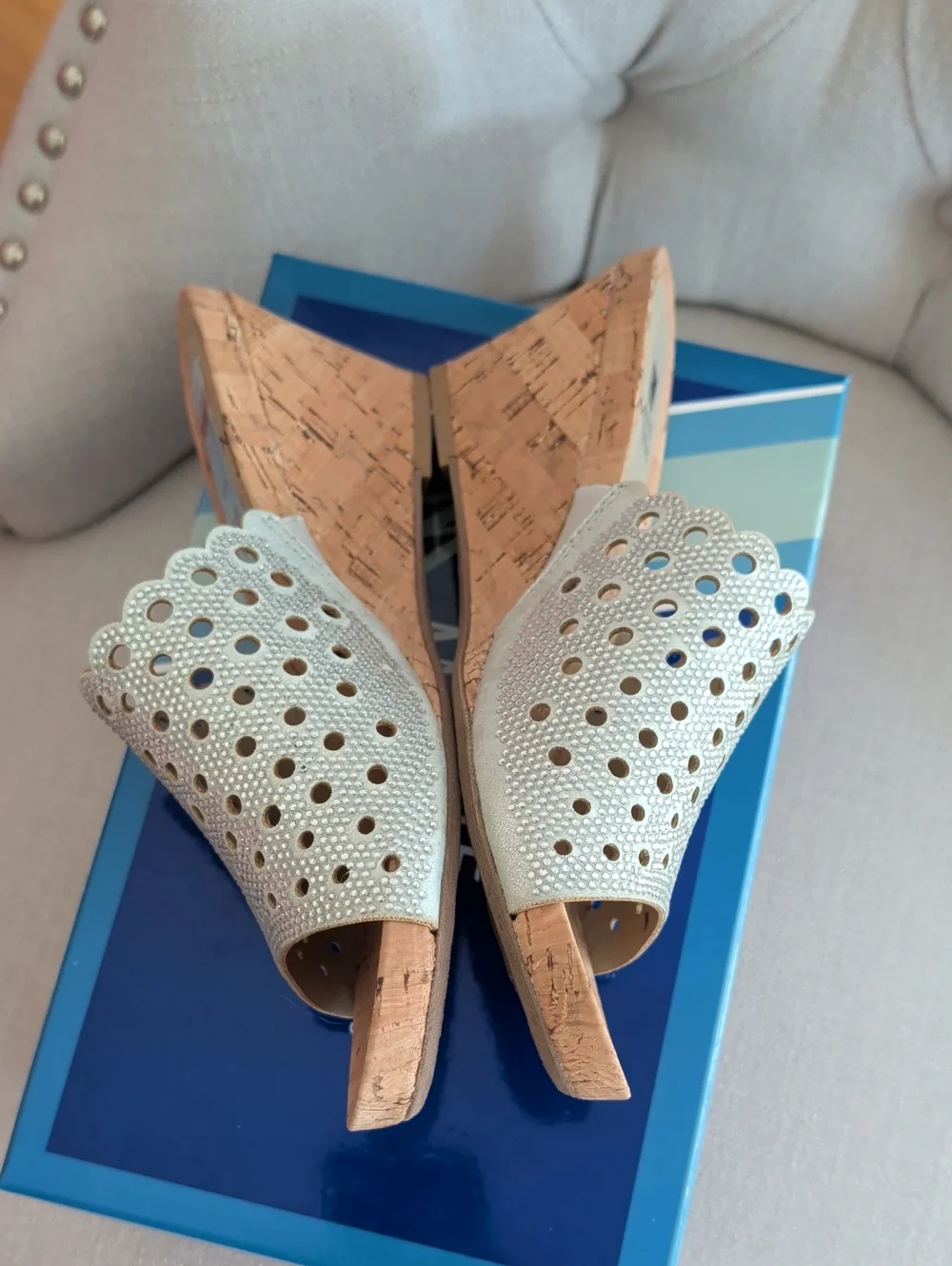 White Mountain Metallic Silver Perforated Wedge Slide Sandals